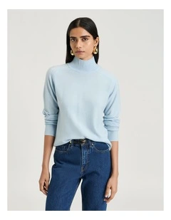 Merino Funnel Neck Sweater in Blue