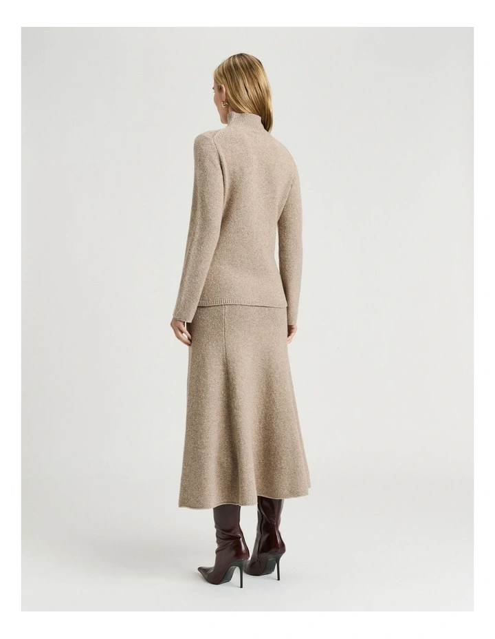 Merino Silk Blend Textured Funnel Neck Sweater in Oatmeal image 2
