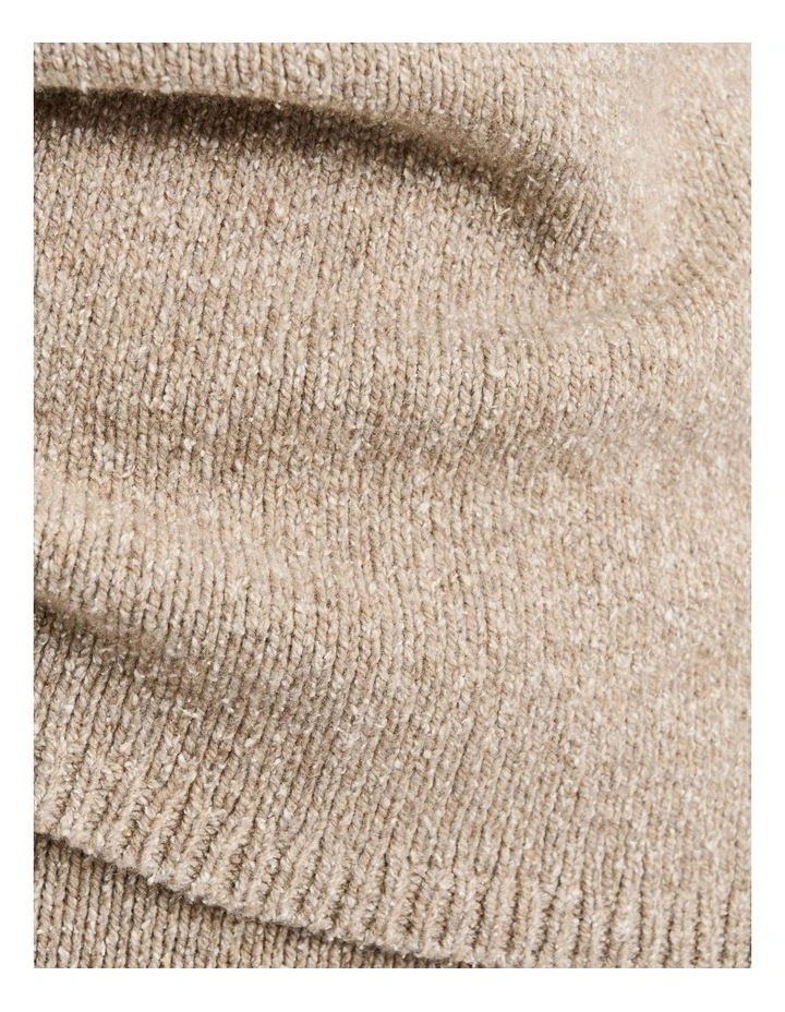 Merino Silk Blend Textured Funnel Neck Sweater in Oatmeal image 3