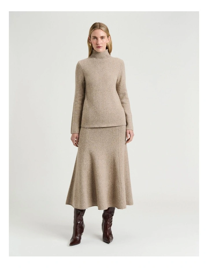 Merino Silk Blend Textured Funnel Neck Sweater in Oatmeal image 4
