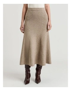 Merino Silk Blend Textured Knit Flared Skirt
