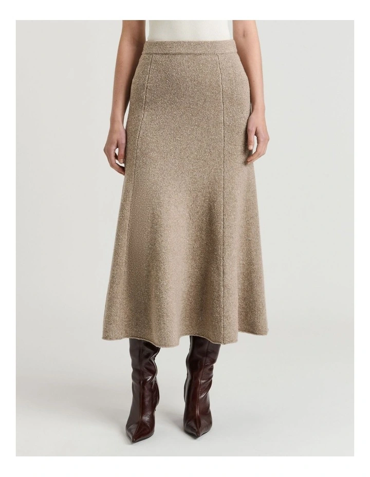 Merino Silk Blend Textured Knit Flared Skirt image 1