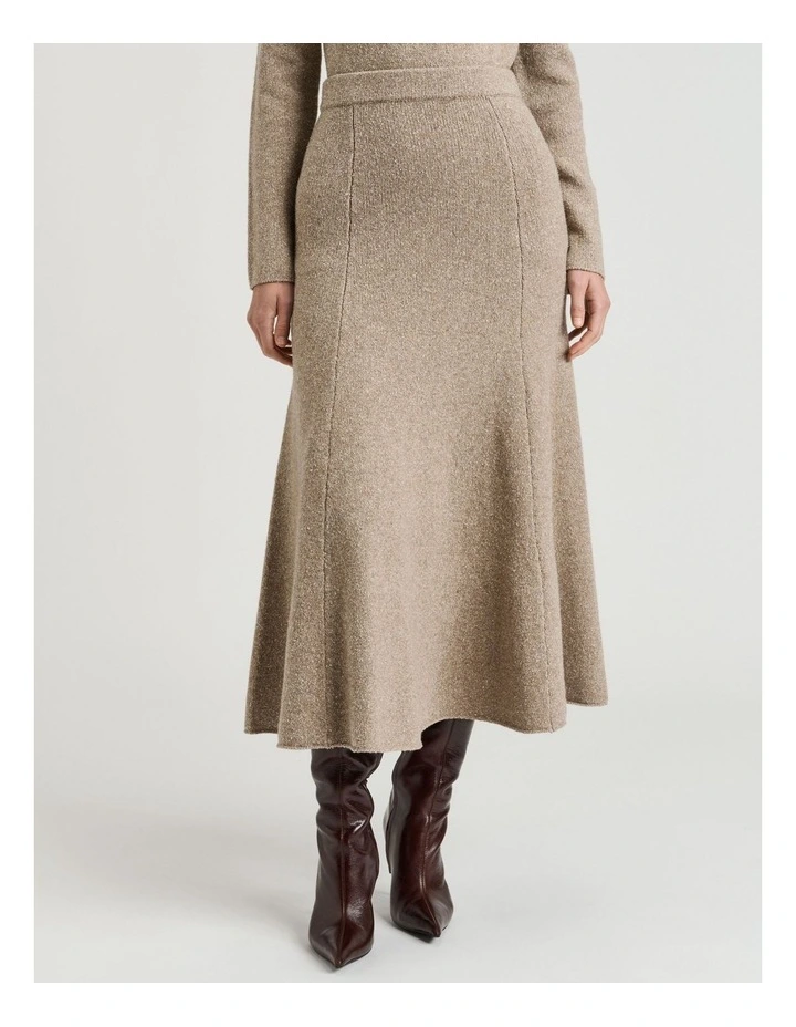 Merino Silk Blend Textured Knit Flared Skirt image 4