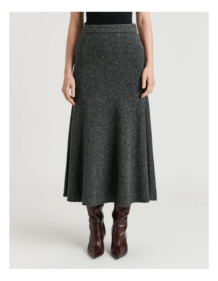 Merino Silk Blend Textured Knit Flared Skirt image 1