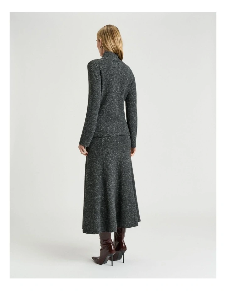 Merino Silk Blend Textured Knit Flared Skirt image 2