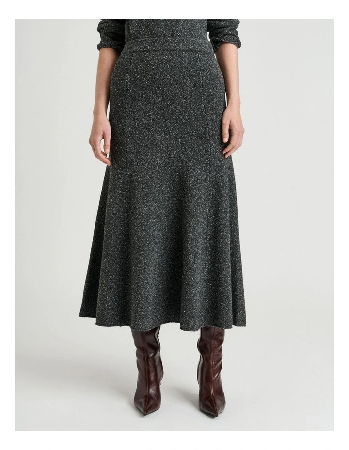 Merino Silk Blend Textured Knit Flared Skirt image 3