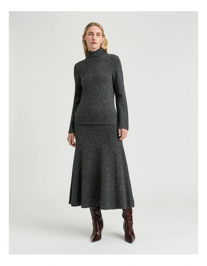 Merino Silk Blend Textured Knit Flared Skirt image 5
