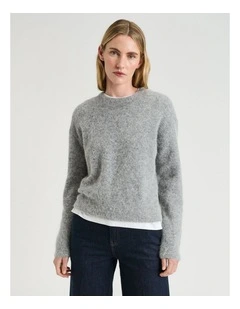 Brushed Alpaca Wool Blend Knit Jumper in Grey