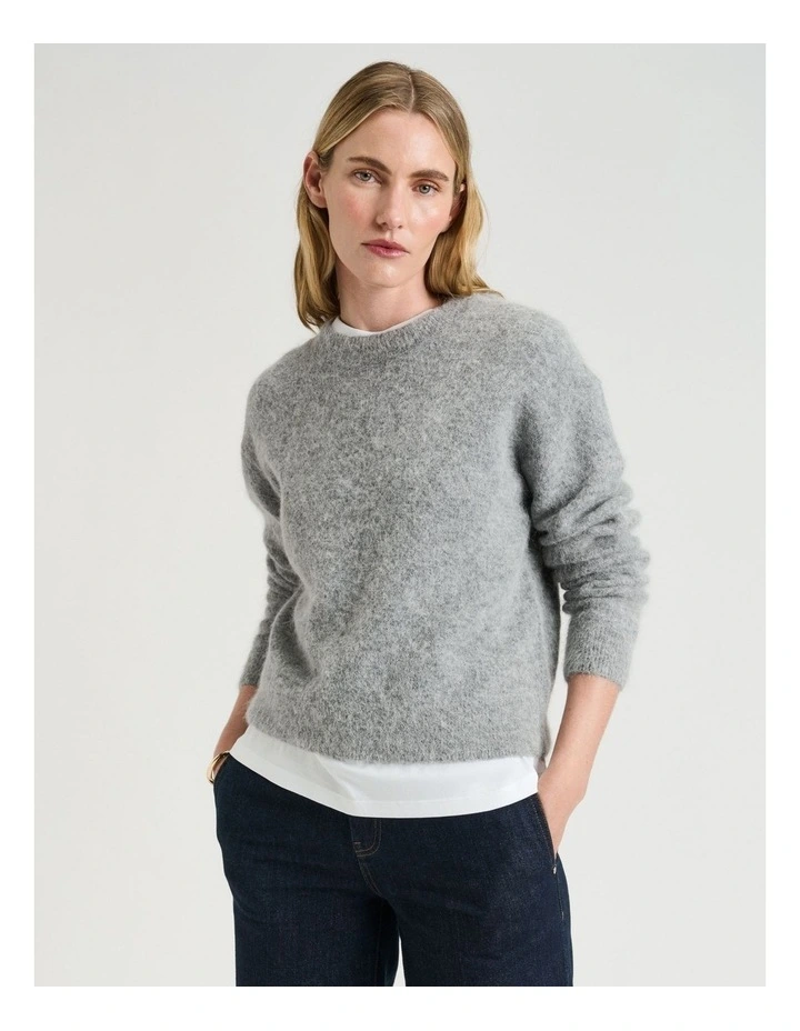 Brushed Alpaca Wool Blend Knit Jumper in Grey image 3