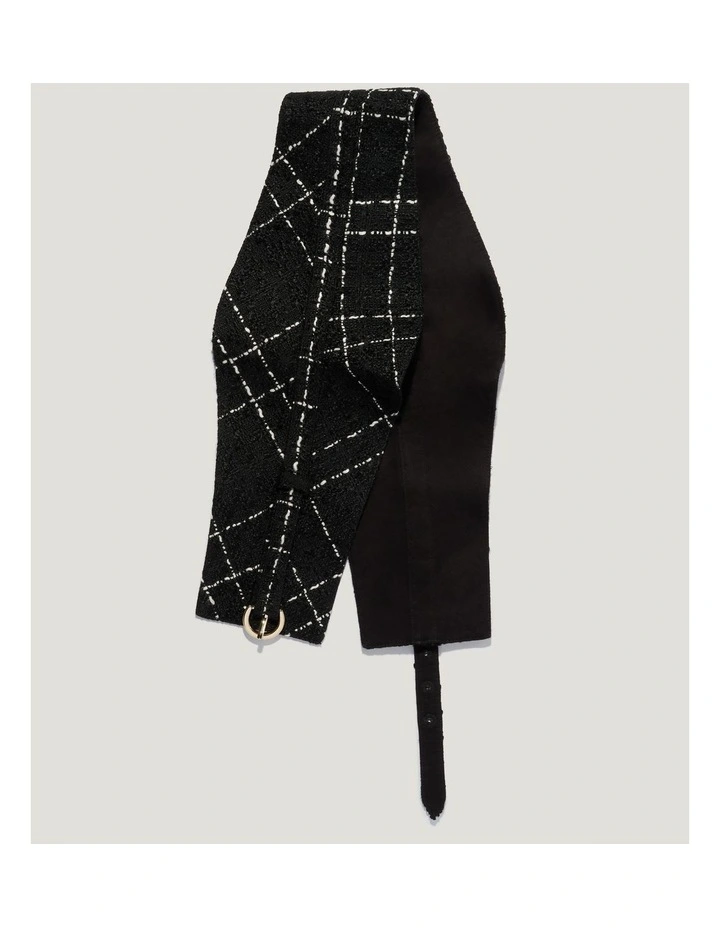 Wide Check Tweed Waist Cincher Belt in Black image 2