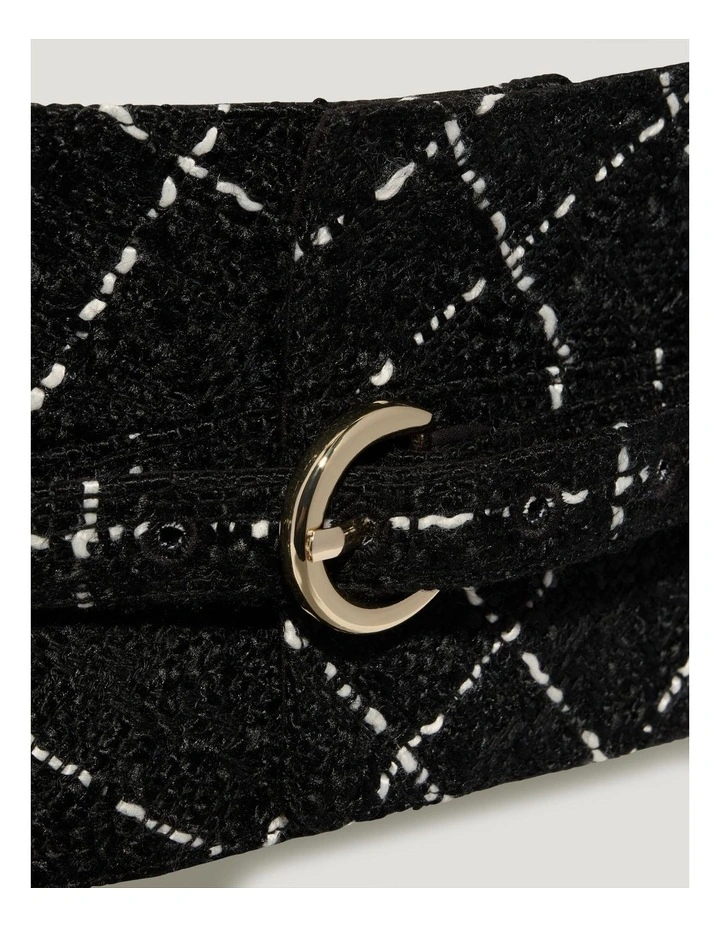 Wide Check Tweed Waist Cincher Belt in Black image 3