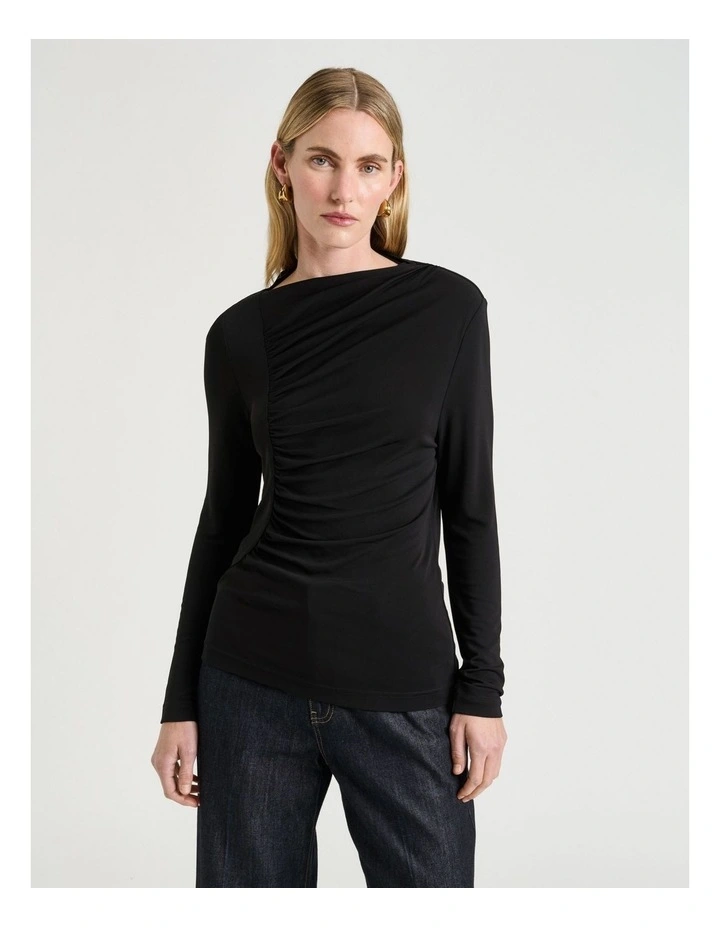 Plain Drapey Jersey Crepe Top in Black image 1