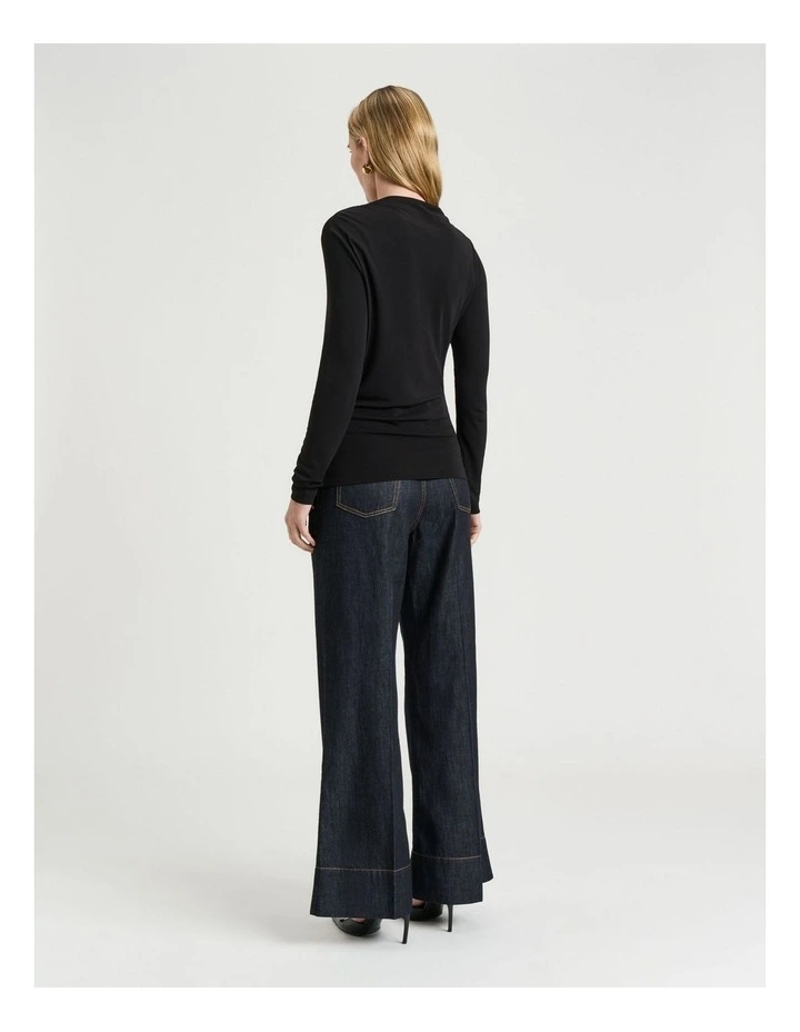 Plain Drapey Jersey Crepe Top in Black image 2