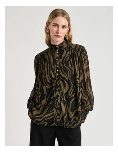 Abstract Zebra Georgette Blouse in Black