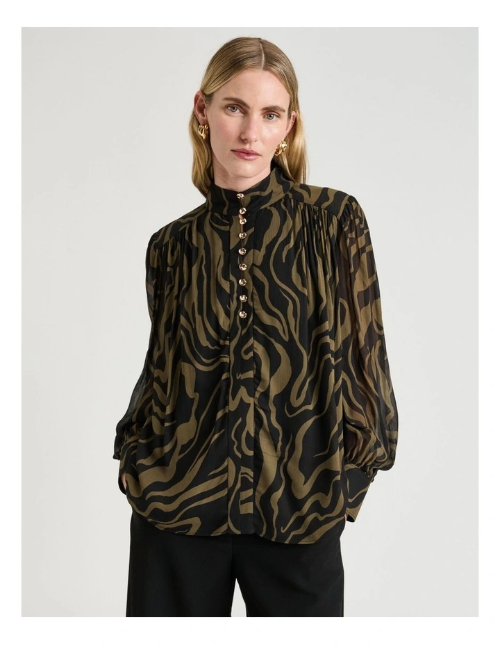 Abstract Zebra Georgette Blouse in Black image 1