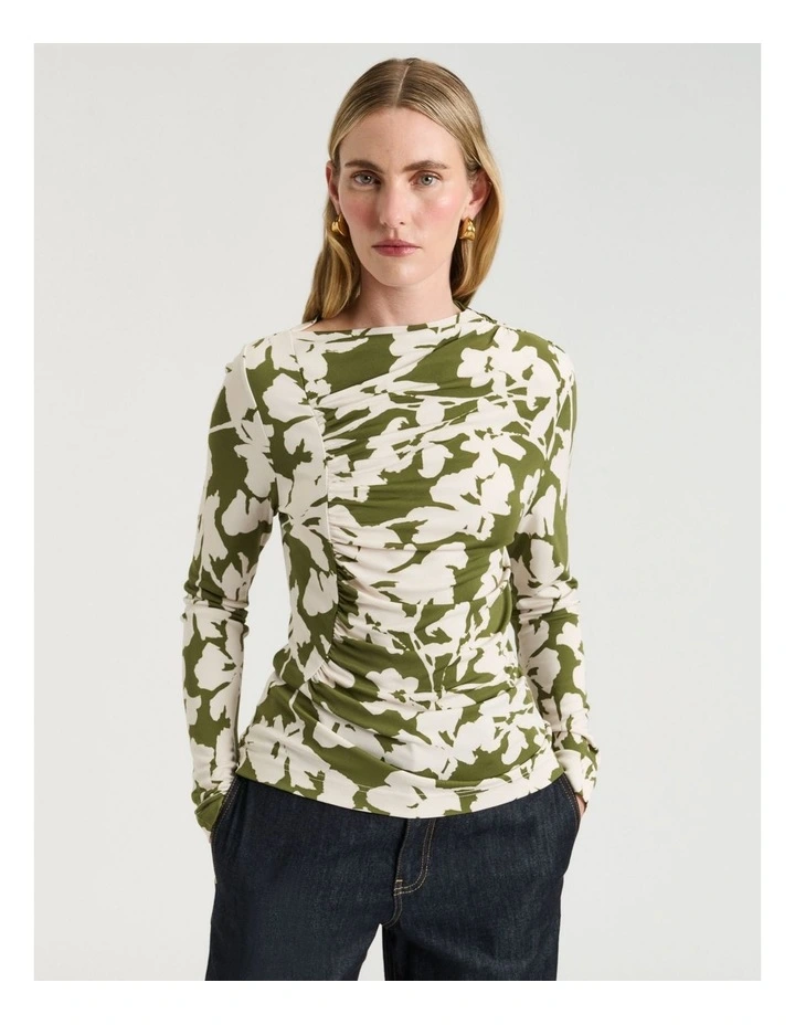 Etched Floral Drapey Jersey Crepe Top in Avocado image 1