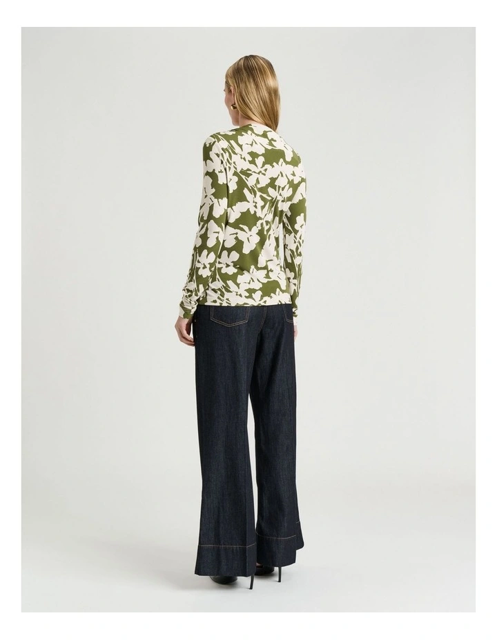 Etched Floral Drapey Jersey Crepe Top in Avocado image 2