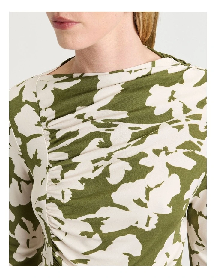 Etched Floral Drapey Jersey Crepe Top in Avocado image 3