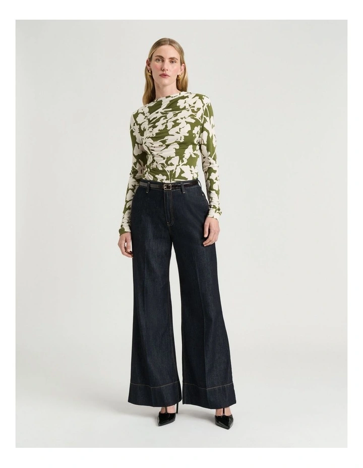 Etched Floral Drapey Jersey Crepe Top in Avocado image 4