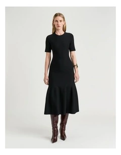 Milano Fluted Midi Dress in Black