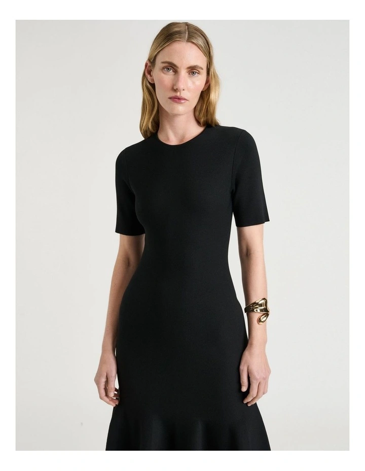 Milano Fluted Midi Dress in Black image 3