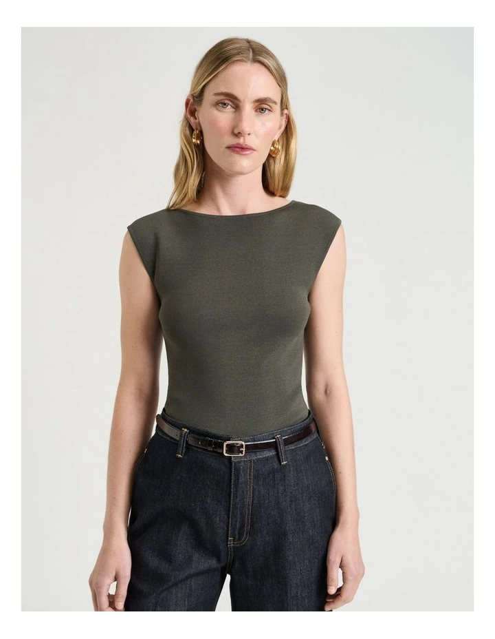 Slash Neck Knit Jumper in Green image 1