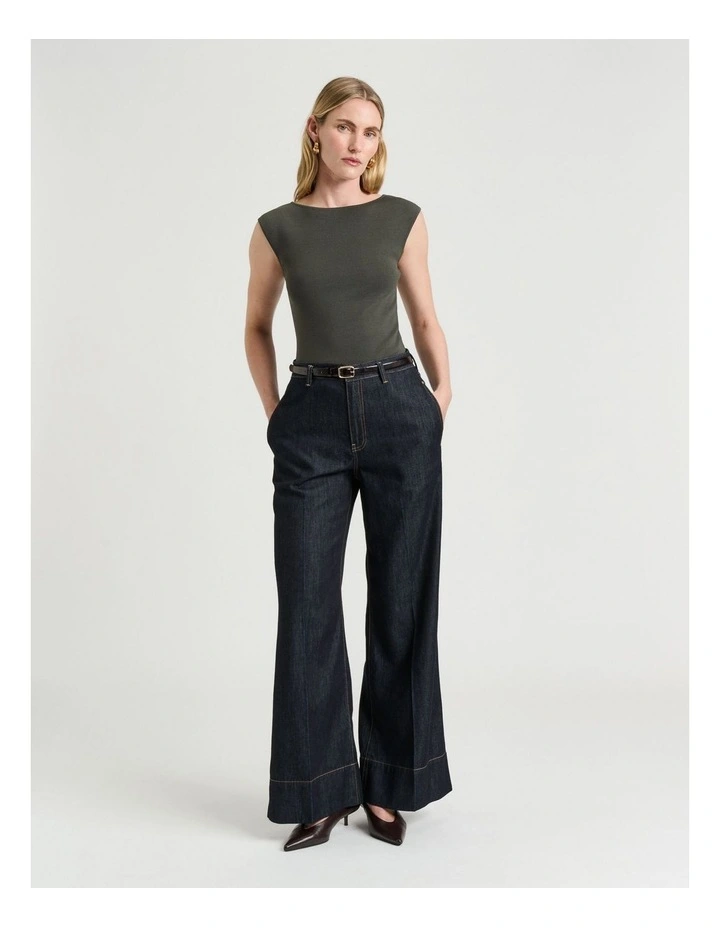 Slash Neck Knit Jumper in Green image 4
