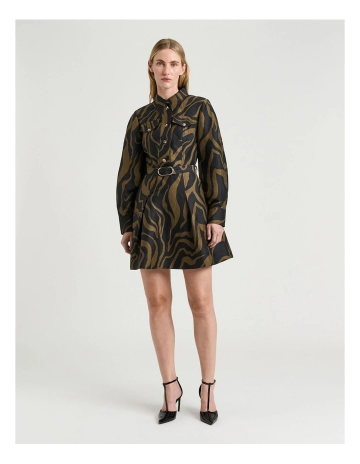 Abstract Zebra Linen Viscose Shirtdress in Black image 1