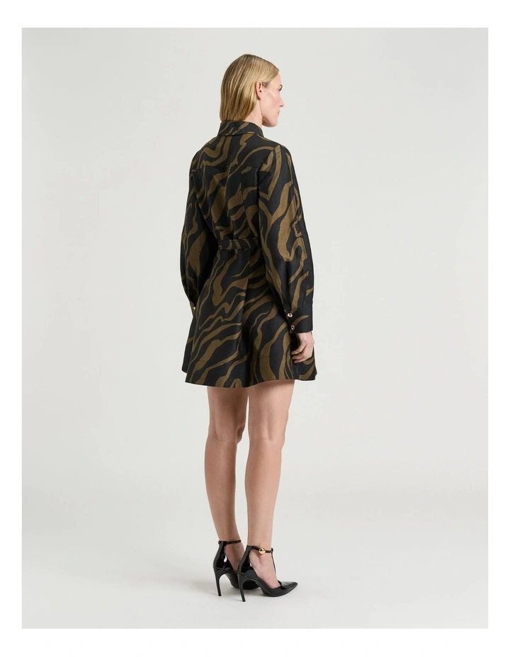 Abstract Zebra Linen Viscose Shirtdress in Black image 2
