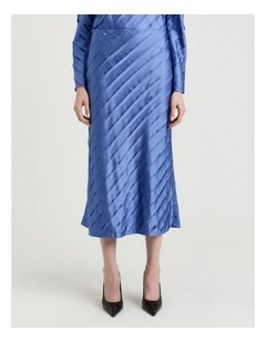 Hydrangea Strip Satin Bias Skirt in Blue