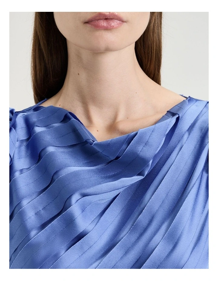Hydrangea Strip Satin Bias Blouse in Blue image 3