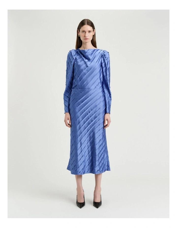 Hydrangea Strip Satin Bias Blouse in Blue image 5