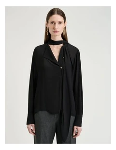 Georgette Scarf Neck Blouse In Black