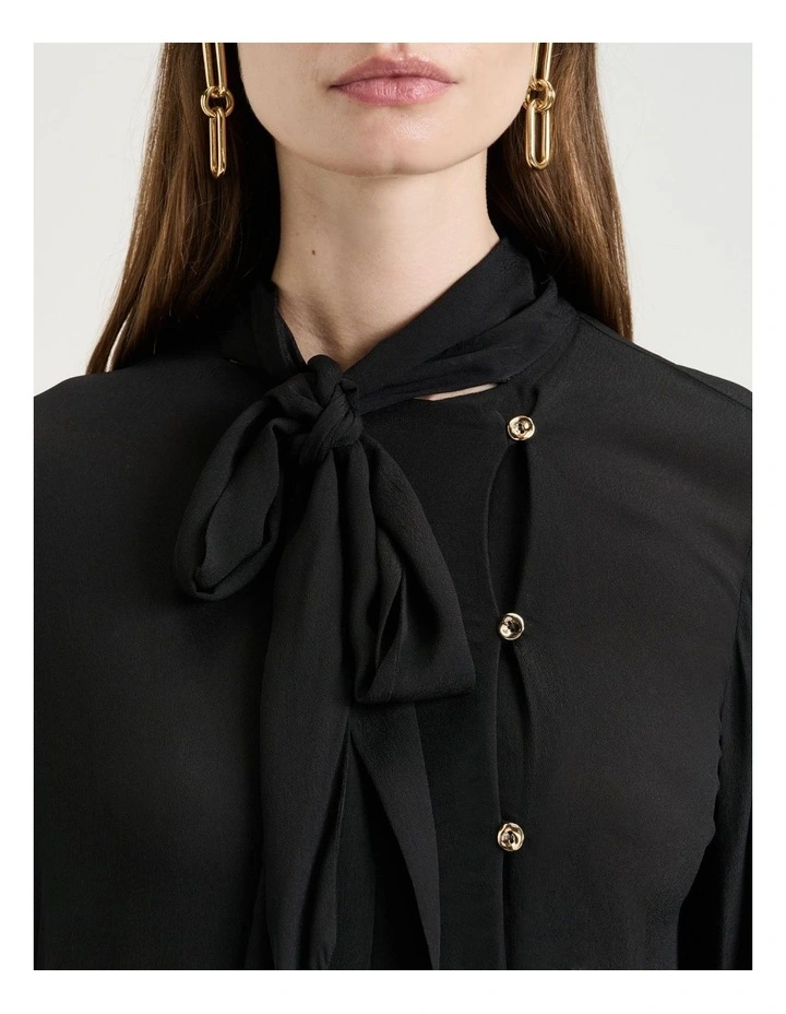 Georgette Scarf Neck Blouse In Black image 3