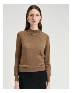Fine Gauge Long Sleeve Mock Neck in Camel