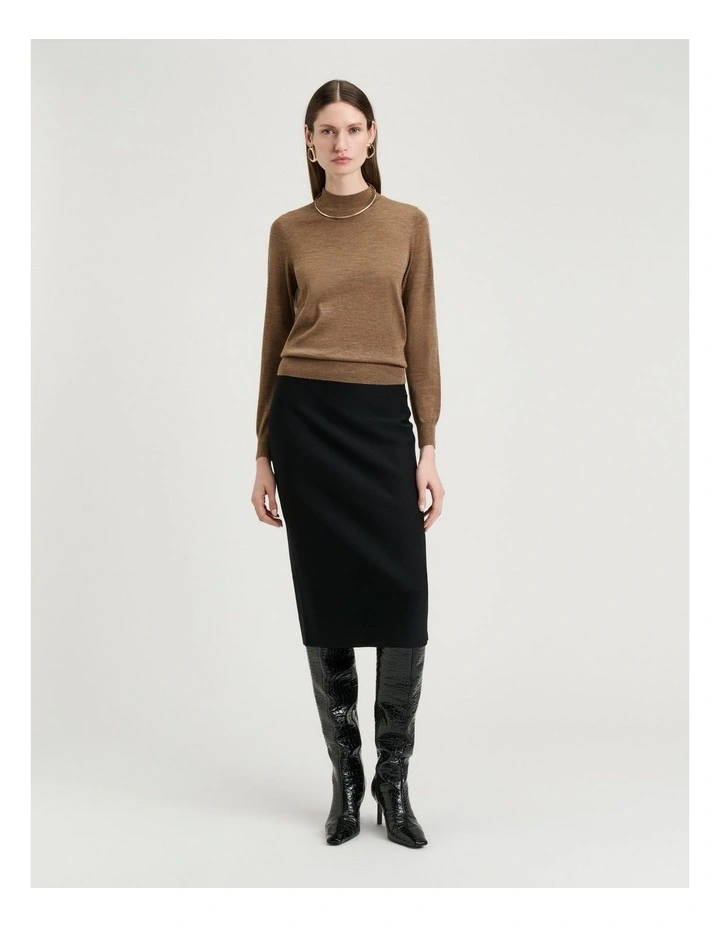 Fine Gauge Long Sleeve Mock Neck in Camel image 3