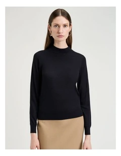 Fine Gauge Long Sleeve Mock Neck in Ink