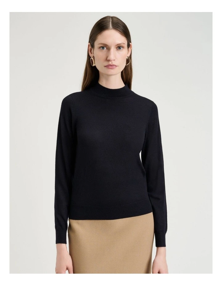 Fine Gauge Long Sleeve Mock Neck in Ink image 1