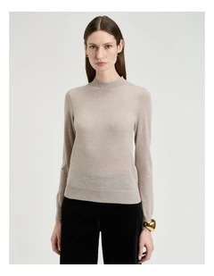 Fine Gauge Long Sleeve Mock Neck in Mushroom