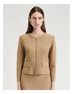 Zip Front Milano Jacket in Camel