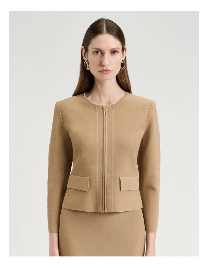 Zip Front Milano Jacket in Camel image 1