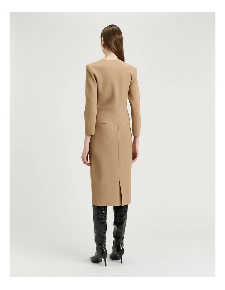 Zip Front Milano Jacket in Camel image 2