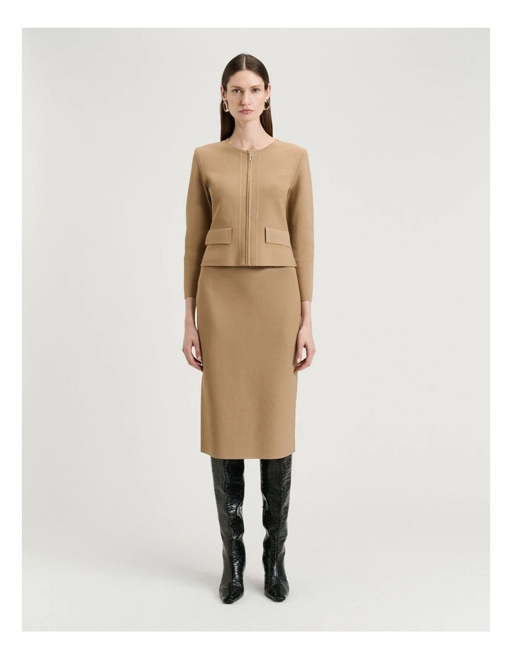 Zip Front Milano Jacket in Camel image 4