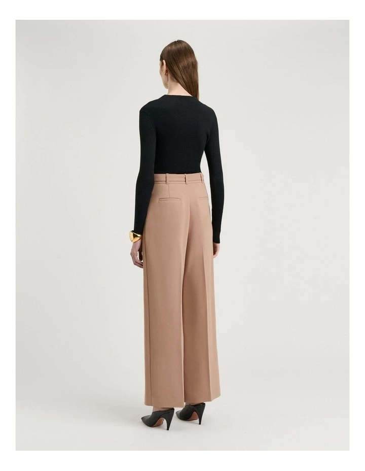 Double Weave Belted Wide Leg Pant in Tan image 2