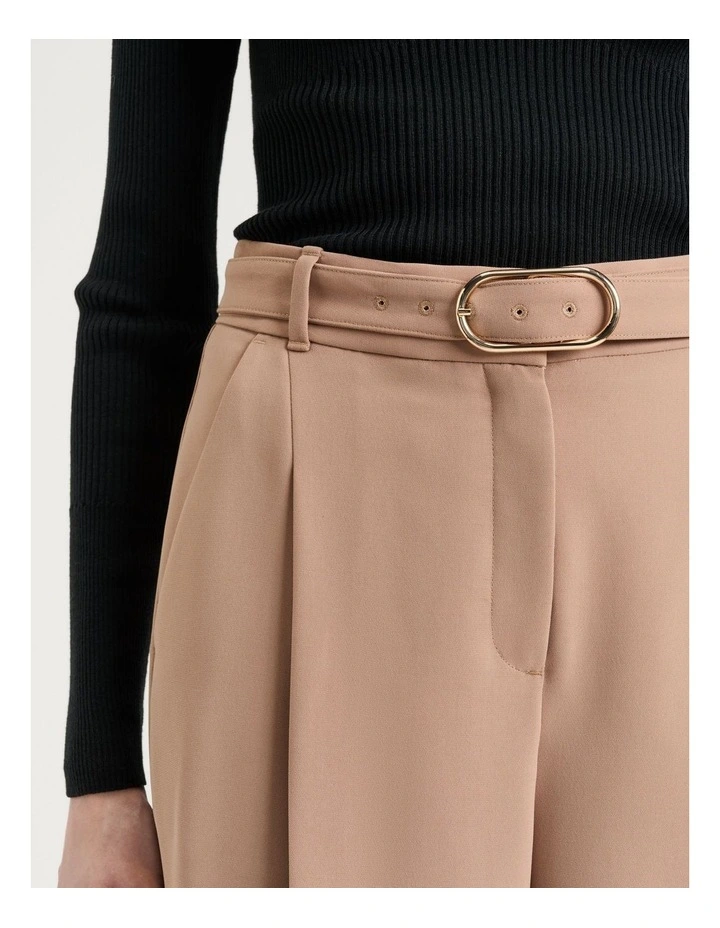 Double Weave Belted Wide Leg Pant in Tan image 3