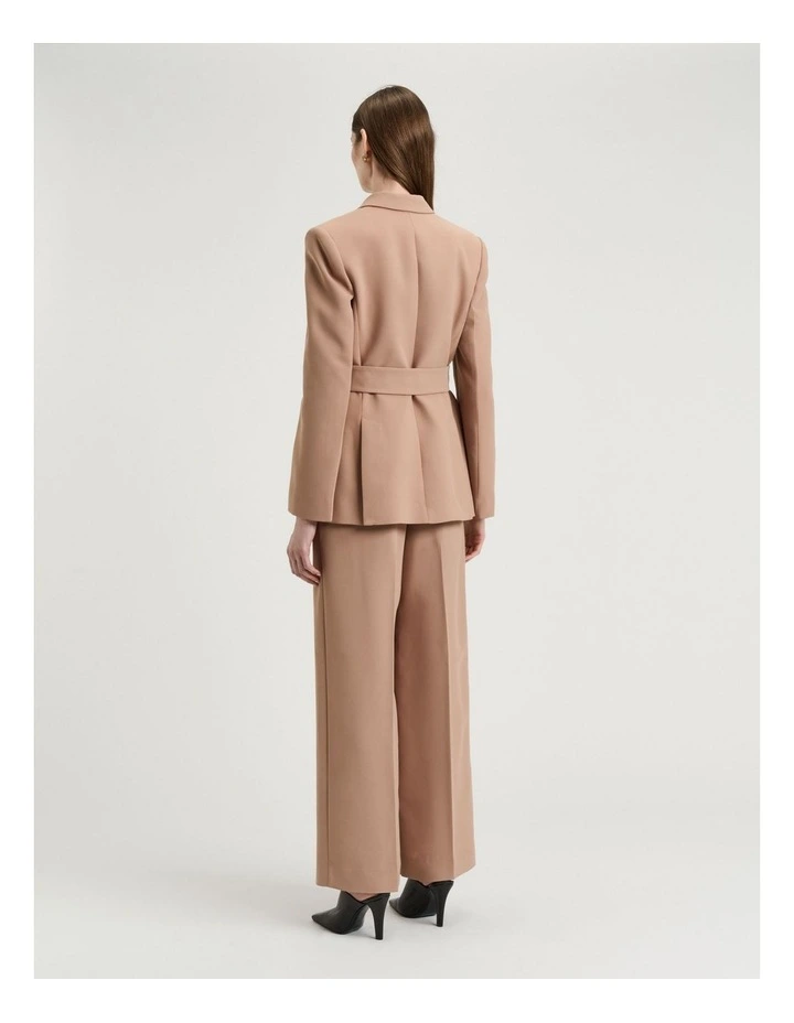 Double Weave Tie Belted Blazer In Beige image 2