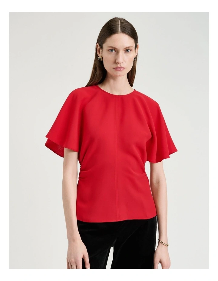 Double Weave Flounce Sleeve Top in Red image 1