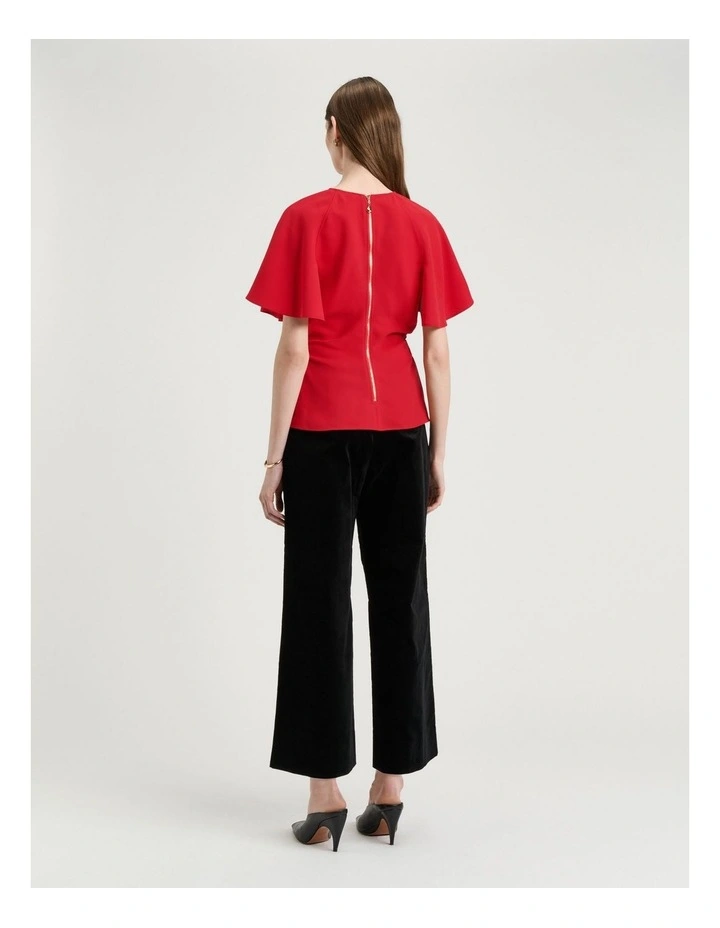 Double Weave Flounce Sleeve Top in Red image 2