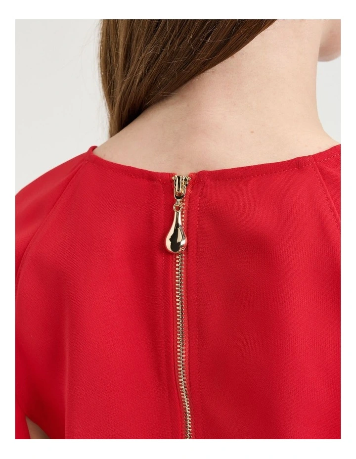 Double Weave Flounce Sleeve Top in Red image 4