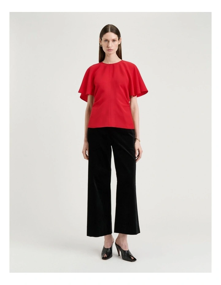 Double Weave Flounce Sleeve Top in Red image 5